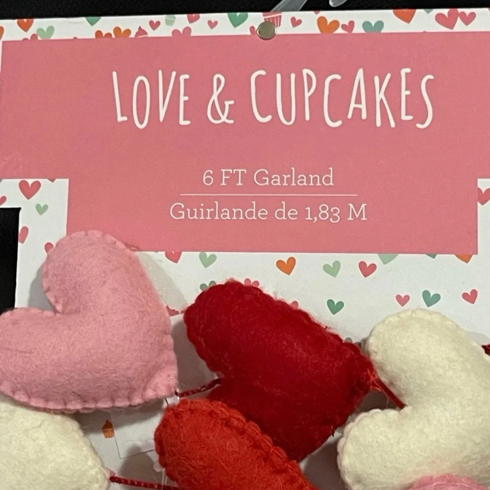 Valentines Love and Cupcakes Heart Garland - Valentines Felt Hearts Garland